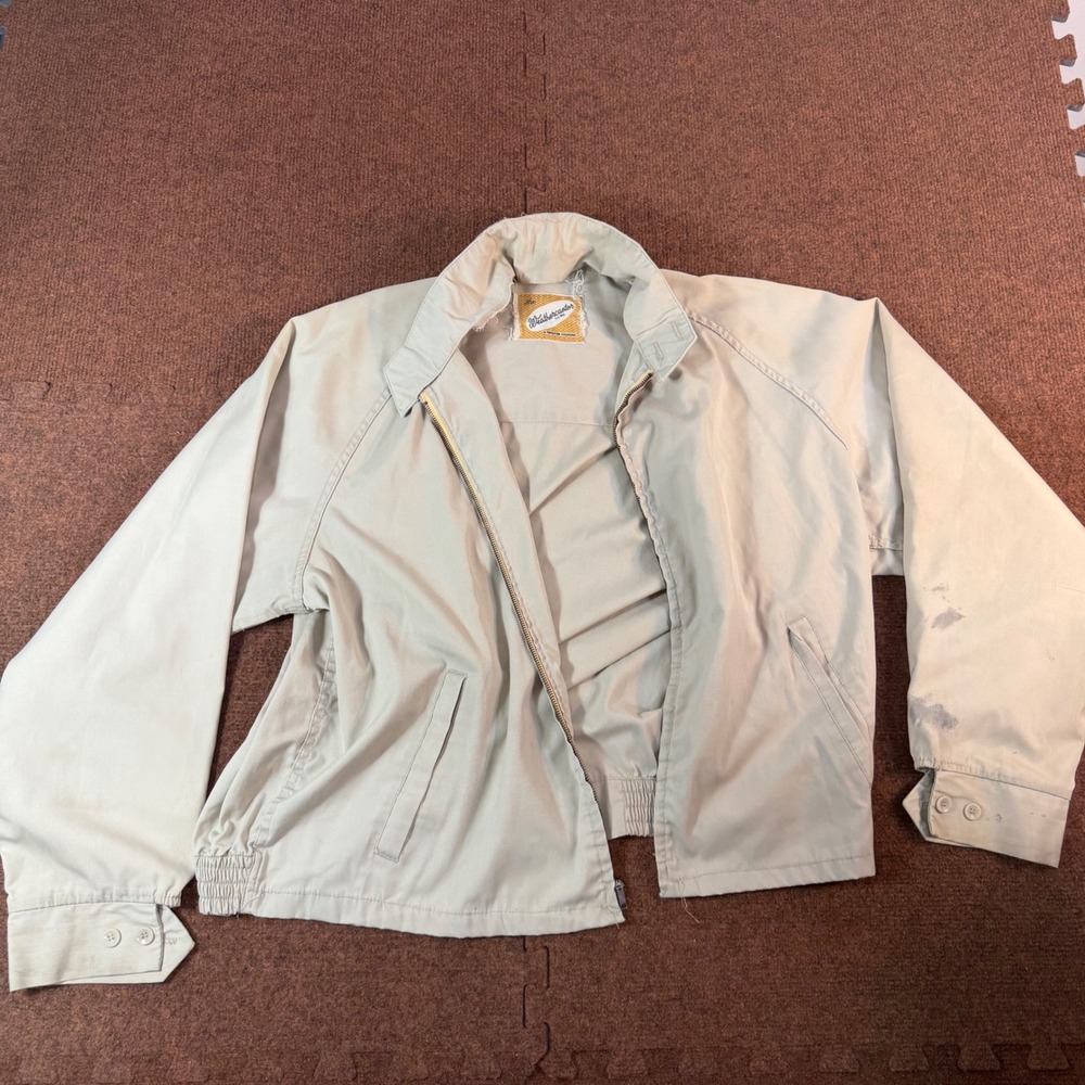 Vintage Weathercaster Harrington Jacket Mens Tan Beige Windbreaker broken zipper